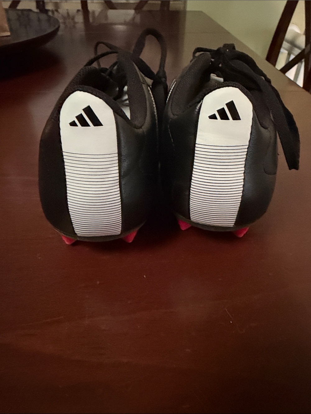 Black Soccer Cleats with White Stripes, size 7.5 - Picture 2 of 5